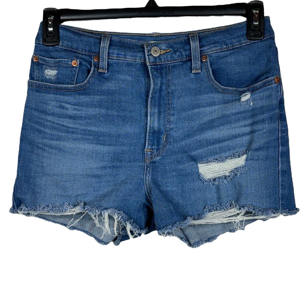 Levi’s SZ 30 High-Rise Jean Shorts Distressed Stretch Zip-Fly Frayed Hem Pockets